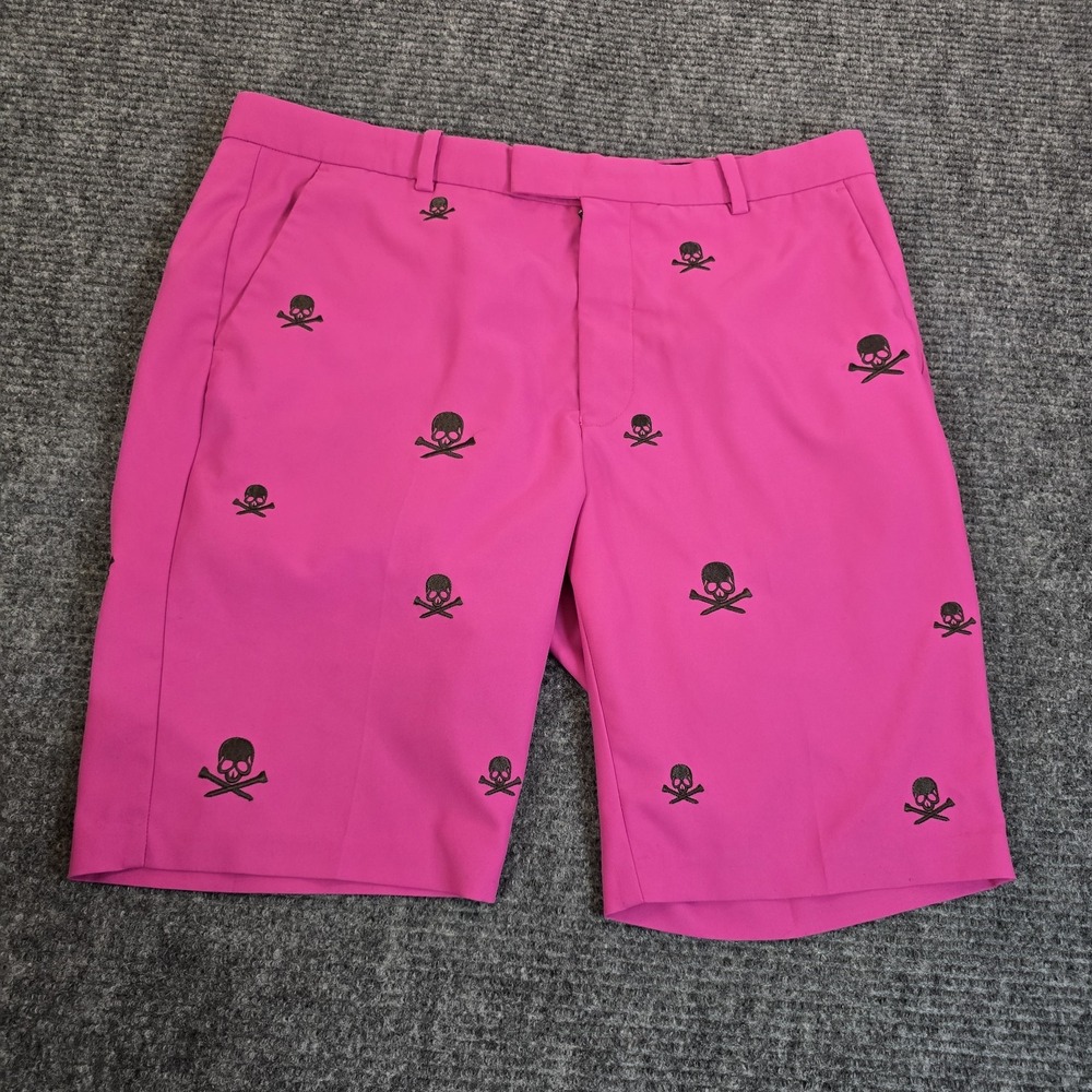 G/FORE Golf Shorts Mens 36 Hot Pink Skull Crossbones Embroidered 10" Inseam